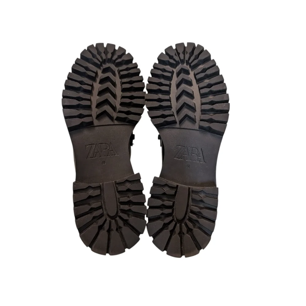 Zara Black Gold Loafers Chunky Treaded Sole